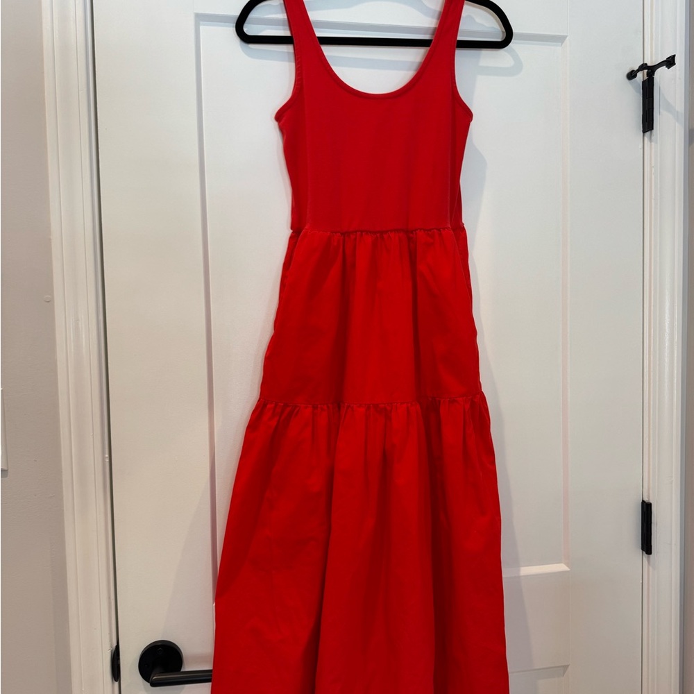 J. Crew Midi Tiered Mixed Media Dress